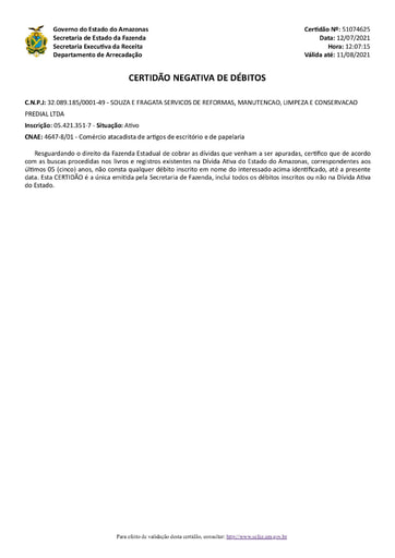 PREGÃO ELETRÔNICO Nº 030/2021 - DOC. RETIRADO DO SICAF E DILIG.  - ITEM 1 - SOUZA E FRAGATA
