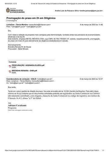 PREGÃO ELETRÔNICO Nº 002/2023 - MANIFESTAÇÃO POR E-MAIL - BETEL MOVEIS LTDA