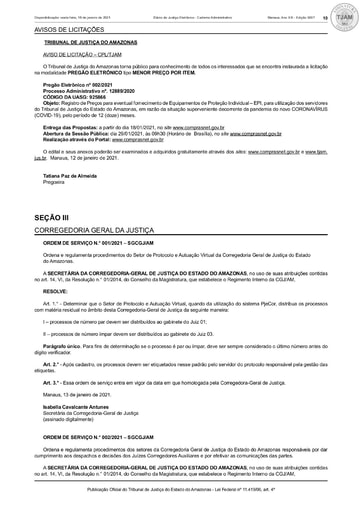 PREGÃO ELETRÔNICO Nº 002/2021 - AVISO DE LICITAÇÃO - DJE