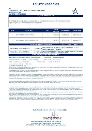 PREGÃO ELETRÔNICO Nº 012/2021 – PROPOSTA - ABILITY
