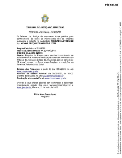 PREGÃO ELETRÔNICO Nº 011/2020 - AVISO DE LICITAÇÃO