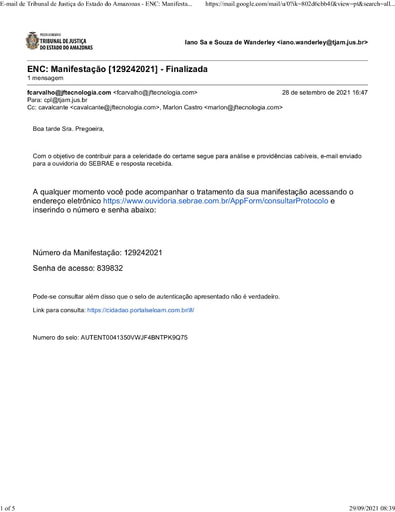 PREGÃO ELETRÔNICO Nº 039/2021 - E-MAIL - JF TECNOLOGIA