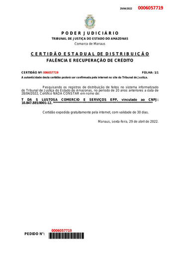 PREGÃO ELETRÔNICO Nº 018/2022 - HABILITAÇÃO - EXTRAÍDOS DO SICAF E SITES - GRUPO 1 - T DA S LUSTOSA
