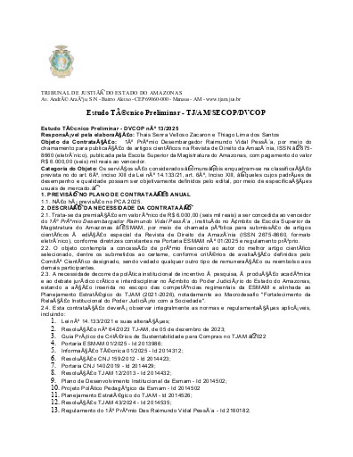 CONCURSO DE ARTIGO CIENTÍFICO N° 001/2025 - ESTUDO TÉCNICO PRELIMINAR