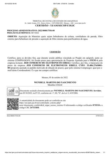 PREGÃO ELETRÔNICO Nº 067/2022 - CERTIDÃO - ITEM 4 - JEB COMERCIO