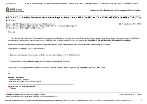 PREGÃO ELETRÔNICO Nº 49/2021 - DILIGÊNCIA COLIC À DIVISÃO DE PATRIMÔNIO - HABILITAÇÃO - ITENS 2 E 4 - SIS