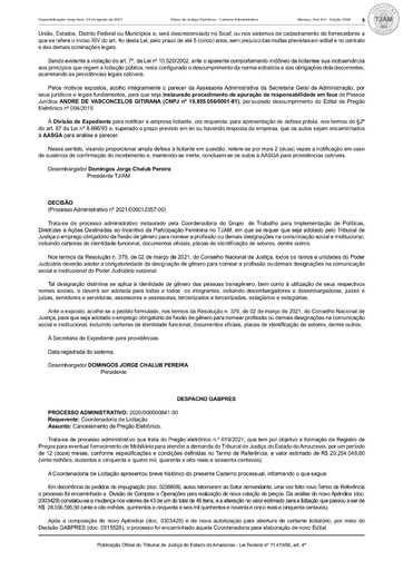 PREGÃO ELETRÔNICO Nº 019/2021 – DECISÃO (DJE)