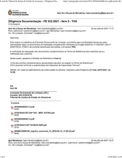 PREGÃO ELETRÔNICO Nº 032/2021 – DILIGÊNCIA CPL À DIVISÃO DE PATRIMÔNIO - DOCUMENTAÇÃO - THS