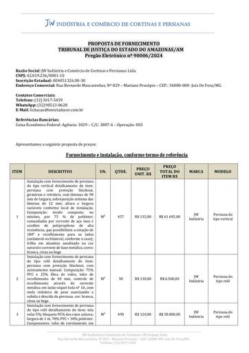 PREGÃO ELETRÔNICO Nº 006/2024 - PROPOSTA RETIFICADA E CATÁLOGO - J W INDUSTRIA