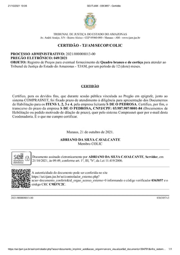 PREGÃO ELETRÔNICO Nº 49/2021 - CERTIDÃO DE DECURSO DE PRAZO - ITENS 1, 2, 3 E 4 - S O DE PEDROSA