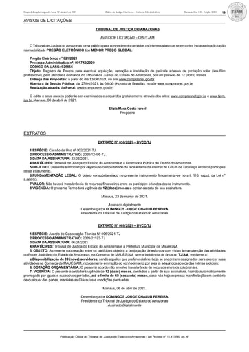 PREGÃO ELETRÔNICO Nº 021/2021 - AVISO DE LICITAÇÃO - DJE