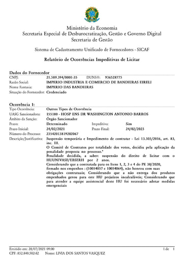 PREGÃO ELETRÔNICO Nº 035/2021 - SUSPENSÃO - IMPÉRIO - ITENS 1, 2 E 3