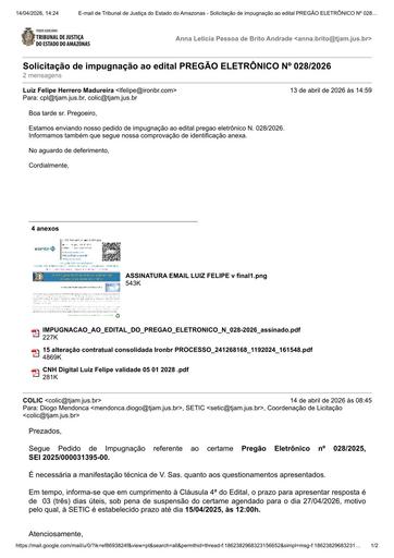 PREGÃO ELETRÔNICO Nº 028/2026 - PEDIDO DE IMPUGNAÇÃO -  IRONBR AMBIENTE SEGURO LTDA