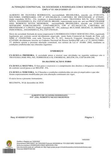PREGÃO ELETRÔNICO Nº 027/2026 - DOCUMENTOS DE HABILITAÇÃO - GRUPOS 1,2 E 4 - A RODRIGUES COM E SERVICOS LTDA