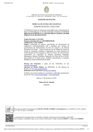 PREGÃO ELETRÔNICO Nº 021/2022 - AVISO DE LICITAÇÃO