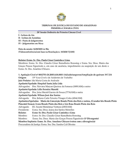 PAUTA DE JULGAMENTO  DA 1ª.C.CÍVEL DE 16 08 2021
