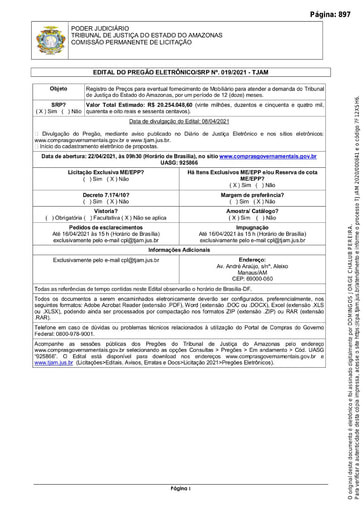 PREGÃO ELETRÔNICO Nº 019/2021 - EDITAL DE LICITAÇÃO