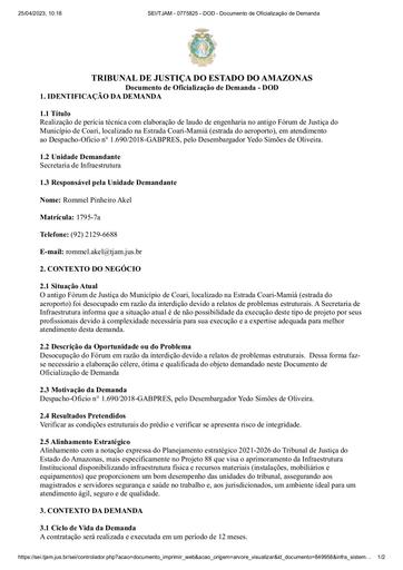 DOD - DOCUMENTO DE OFICIALIZAÇÃO DE DEMANDA