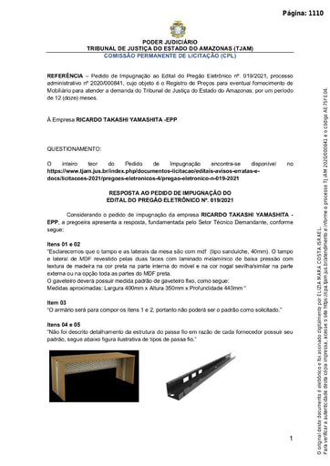 PREGÃO ELETRÔNICO Nº 019/2021 – RESPOSTA AO PEDIDO DE IMPUGNAÇÃO - RICARDO TAKASHI