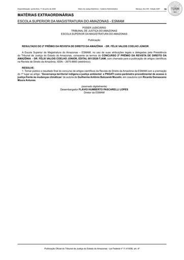 CONCURSO 2º PRÊMIO DOUTOR FÉLIX VALOIS COELHO JÚNIOR Nº. 001/2026 - RESULTADO (DJE)