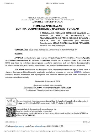 1ª APOSTILA - CT Nº 022.2026 - FUNJEAM X PAIM CONSTRUTORA LTDA.pdf