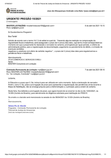 PREGÃO ELETRÔNICO Nº 015/2021 - E-MAIL - ITEM 1 - 2TLB