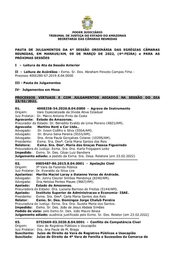PAUTA DE JULGAMENTO DO DIA 09 03 2022