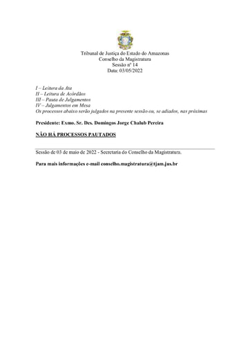 Pauta de Julgamento do Conselho da Magistratura para o dia 03/05/2022