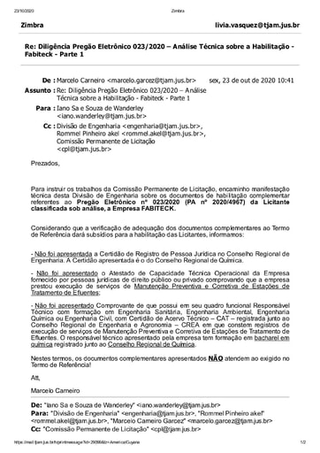PREGÃO ELETRÔNICO Nº 023/2020 - DILIGÊNCIA CPL À DIVISÃO DE ENGENHARIA - DOCUMENTAÇÃO - FABITECK