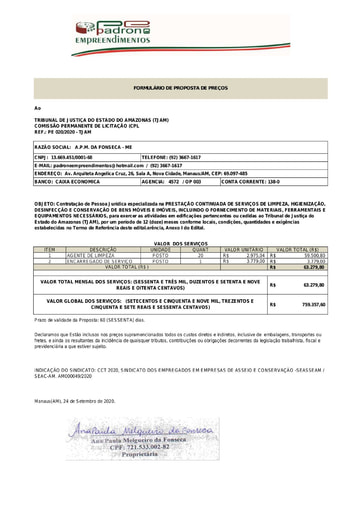 PREGÃO ELETRÔNICO Nº 020/2020 - PROPOSTA RETIFICADA - A P M DA FONSECA