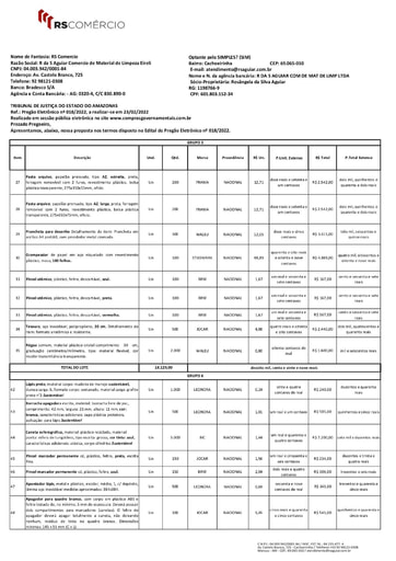 PREGÃO ELETRÔNICO Nº 018/2022 - PROPOSTA - GRUPO 6 - R DA S AGUIAR