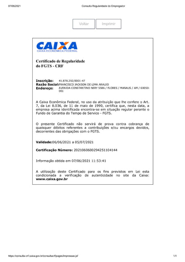 PREGÃO ELETRÔNICO Nº 027/2021 - HABILITAÇÃO - DOC. COMPLEMENTAR - FRANCISCO JACKSON
