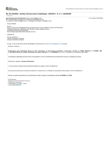 PREGÃO ELETRÔNICO Nº 018/2022 - DILIGÊNCIA COLIC À DIVISÃO DE PATRIMÔNIO- DOCUMENTAÇÃO - GRUPO 2 - S. Y. L. LOUREIRO