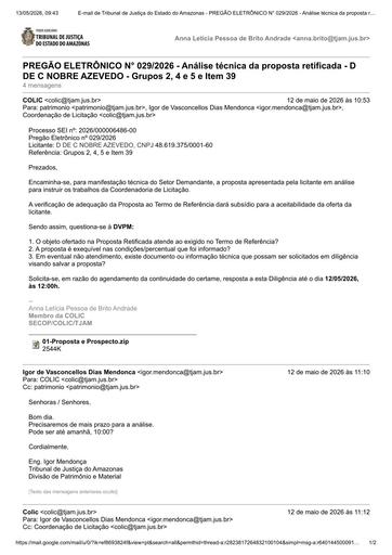 PREGÃO ELETRÔNICO Nº 029/2026 - DILIGÊNCIA COLIC À DVPM - PROPOSTA RETIFICADA - D DE C NOBRE AZEVEDO - GRUPOS 2, 4, 5 e ITEM 39
