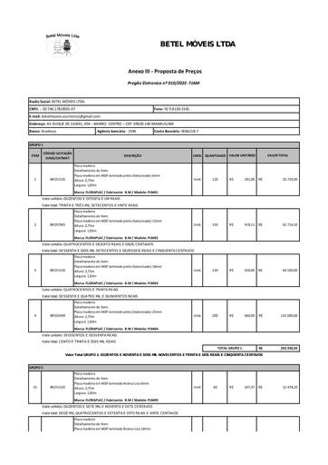 PREGÃO ELETRÔNICO Nº 010/2023 - PROPOSTA RETIFICADA - G1, G5 E G9 - BETEL