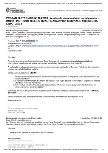 PREGÃO ELETRÔNICO Nº 020/2026 - DILIGÊNCIA COLIC À SEINF - DOCUMENTAÇÃO - IMQPA - INSTITUTO MINEIRO QUALIFICACAO PROFISSIONAL E ASSESSORIA LTDA - LOTE 3