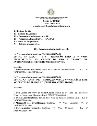 Pauta da Sessão de 14.05.2024