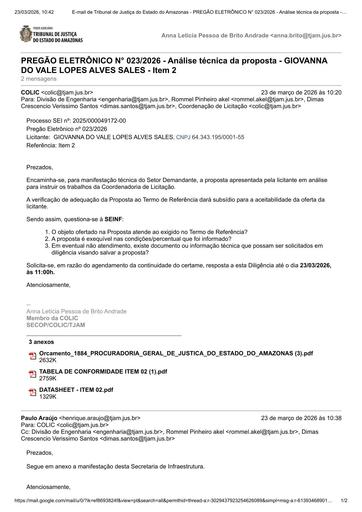 PREGÃO ELETRÔNICO Nº 023/2026 - DILIGÊNCIA COLIC À SEINF - PROPOSTA - GIOVANNA DO VALE LOPES ALVES SALES - ITEM 2
