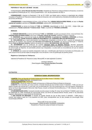 EXTRATO (PUBLICAÇÃO) TERMO DE RESCISÃO DA CESSÃO DE USO DE BEM IMÓVEL N° 003.2022 - TJAM.pdf