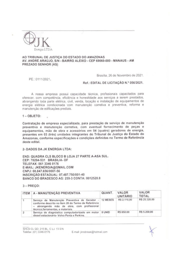 PREGÃO ELETRÔNICO Nº 56/2021 - PROPOSTA RETIFICADA - JK ENERGIA