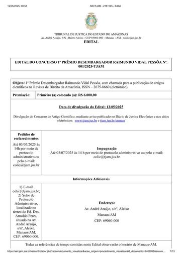 CONCURSO DE ARTIGO CIENTÍFICO N° 001/2025 - EDITAL DE LICITAÇÃO