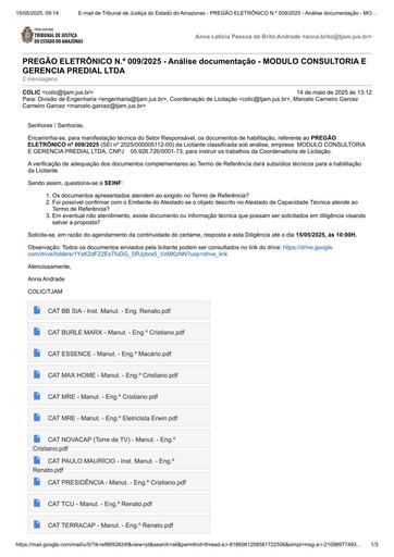 PREGÃO ELETRÔNICO Nº 009/2025 - DILIGÊNCIA COLIC À SEINF - DOCUMENTAÇÃO - MÓDULO