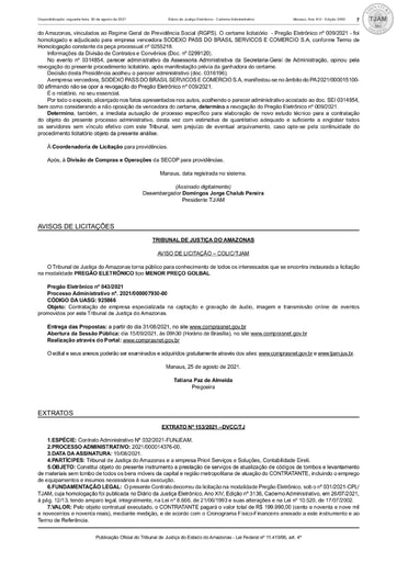 PREGÃO ELETRÔNICO Nº 43/2021 - AVISO DE LICITAÇÃO - DJE