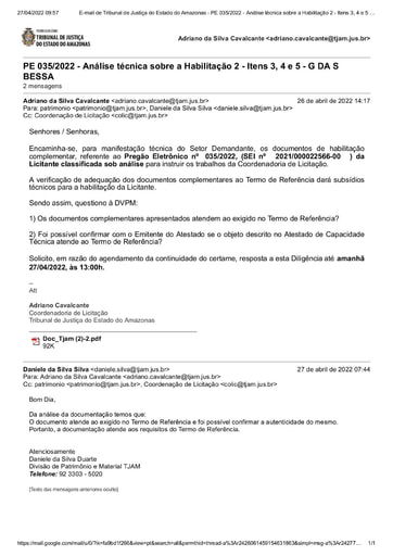PREGÃO ELETRÔNICO Nº 035/2022 - DILIGÊNCIA COLIC AO PATRIMÔNIO 2 - HABILITAÇÃO - ITENS 3, 4 E 5 - G DA S BESSA