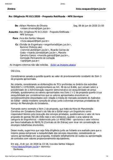 PREGÃO ELETRÔNICO Nº 013/2020 - DILIGÊNCIA CPL À DIVISÃO DE ENGENHARIA - PROPOSTA RETIFICADA - MFX