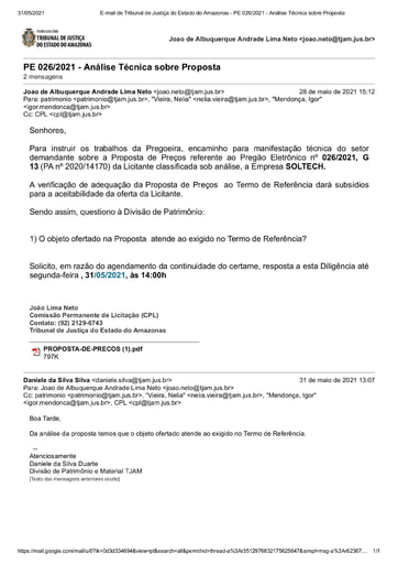 PREGÃO ELETRÔNICO Nº 026/2021 - DILIGÊNCIA CPL À DIVISÃO DE PATRIMÔNIO - PROPOSTA - G13 - SOL TECH