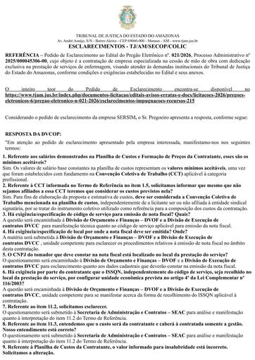 PREGÃO ELETRÔNICO Nº 021/2026 - RESPOSTA AO PEDIDO DE ESCLARECIMENTO - SERSIM SERVIÇOS