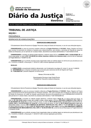 PREGÃO ELETRÔNICO Nº 031/2022 - DESPACHO DE HOMOLOGAÇÃO (DJE)