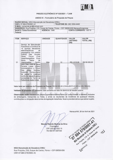 PREGÃO ELETRÔNICO Nº 020/2021 - PROPOSTA - MDA