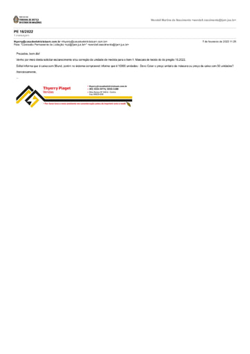 PREGÃO ELETRÔNICO Nº 016/2022 - PEDIDO DE ESCLARECIMENTO - CASA DO ELETRICISTA